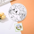 DIY kids coloring fan with cartoon rabbit pattern and a plastic handle for creative art - Little Rabbit