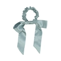 Light blue 100% mulberry silk scrunchie with matching bow accessory in soft satin finish - Mint Green
