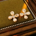 Vintage style four-petal flower stud earrings with champagne crystals and gold base - Four-Petal Floral Vintage Stud Earrings (39#)