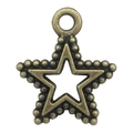Ciondolo a stella in bronzo antico con bordi perlati per la creazione di gioielli - Stella a Cinque Punte Cava 15x17mm