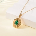 Elegant gold necklace with oval green malachite stone pendant in swirl setting - Swirl Texture Oval Malachite Style (137602)
