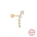 Curved S925 sterling silver ear cartilage stud with sparkling gold finish and clear zircons - #31 Curved Diamonds / Gold-Single