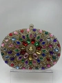 Elegant gold oval evening clutch bag adorned with colorful gemstones and rhinestones - Colorful 2