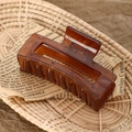 Square amber acetate hair claw clip with hollow design and strong metal spring - 8.5cm Jelly Brown