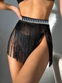 Black tassel beach skirt featuring a bohemian embroidered waistband and fringe design - S / Ethnic Ribbon Tassel Style / Ethnic Black and White