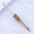 Champagne gold DIY beadable pen with glittering brown rhinestone barrel accent - Black Ink / Gold
