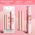 Pink retractable click eraser set with two refills and cute cartoon girl design - Pink Pet (3 PCS Set) / Pink
