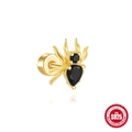 Golden S925 sterling silver spider stud earring with a black gemstone body inlay - Black Zircon Spider
