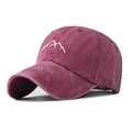 Close-up of white mountain embroidery on washed burgundy vintage baseball cap - Adjustable / Burgundy