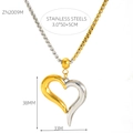 Dettaglio pendente a cuore bicolore, 38x33mm con catena in acciaio da 50cm - Oro e Argento