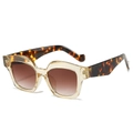 Gafas de sol cuadradas champán con patillas de leopardo y lentes marrones degradadas - Montura Champagne Lente Marrón Degradado
