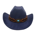 Sombrero vaquero vintage de ante azul marino con banda trenzada marrón y turquesa - Talla única / Azul Marino (Cuerda Cruzada)