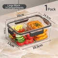 Large black 3-compartment bento box with salmon and salad in a sealed plastic container - 1 Piece / Large Divided - Black