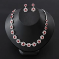 Silver bridal jewelry set featuring red waterdrop crystals and matching earrings - Red