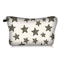 Detail of leopard print star pattern on beige toiletry bag with black zipper closure - Beige Leopard Star (030907)