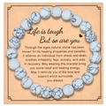 Handmade 8mm white marble natural stone friendship bracelet on a kraft card gift set - 8mm Beads With Card / White Turquoise
