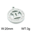 Silver Gemini zodiac pendant with clear rhinestones and 20mm diameter measurement - Gemini(KLJ3556-Z)