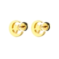 Makroaufnahme von goldenen Edelstahl-Ohrsteckern mit Stern-Mond-Design und Schraubverschluss - Einzelstück / Gold