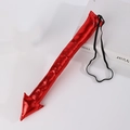 Glossy red devil tail costume accessory with metallic finish and pointed arrow tip - Bright Red Shiny Fabric Arrow Devil Tail (Short)