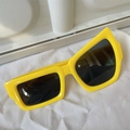 Chic oversized bright yellow thick frame sunglasses with black lenses for a trendy street look - Asymmetric Yellow Frame Black Lens