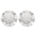 Chic silver circular stud earrings with irregular hammered metal texture and wavy edge - Hammered Spiral Geometric Circle Silver (Z-208)
