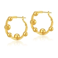 Orecchini a cerchio geometrici in oro lucido con cinque piccoli accenti a sfera e chiusura - Cerchio Perno Argento con Sfere / Oro