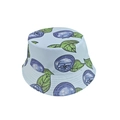 Close-up of lightweight bucket hat featuring blue berry and leaf print on light blue fabric - M (56-58cm) / Light Blue Blueberry
