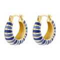 Rainbow enamel gold hoop earrings with blue striped macaron U-shape design - Blue