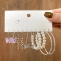 Silver 6 Pairs Set (Pink Butterfly/Snake/Pearl)(HS739-47)