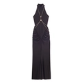 Elegant black halter maxi dress with gold chain neck and waist details on white background - S / Coffee