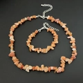Irregular orange crystal stone necklace and bracelet set with silver extender chain - Bracelet / Red Aventurine