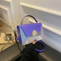 Fashion geometric colorblock handbag with trapezoid structure and gold metal hardware - Blue Color Block