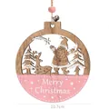 Pink wooden round Santa Claus ornament with Merry Christmas text and bell hanger - Pink Round Santa Pendant
