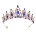 Regal golden tiara with deep blue gemstones and sparkling crystals for bridal hair - KC Gold - White + Deep Blue Gem