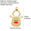Golden stainless steel reindeer charm for DIY jewelry making with dimensions and hole size - Elk (G23)