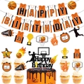 Basketball theme birthday party set with banner, cake toppers and MVP sports decorations - Set of Banner, Large Topper and Small Toppers / Set Specifications