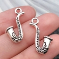Antique silver saxophone charms for DIY necklaces with detailed musical instrument texture - Saxophone (16x24mm-1.55g)