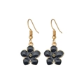 Minimalist black and gold daisy flower drop earrings with classic five-petal enamel design - Black