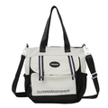 Japanese style black and white contrast canvas tote bag with adjustable shoulder strap - White and Black