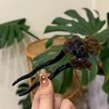 Close-up of a tortoiseshell acetate flower hair stick with a sleek black handle - Approx. 13cm / Blue Tortoise