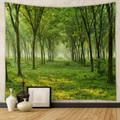 Dettaglio dell'arazzo con paesaggio forestale e luce solare su tessuto leggero - Prato Verde della Foresta Mattutina (GT100005) / 73X95CM