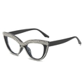 Funkelnde Katzenaugen-Lesebrille mit Strassbesatz auf schwarzem Brillengestell - Schwarzer Rahmen