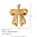 Vintage 18K gold plated stainless steel bow pendant with detailed size measurements - Bowknot Pendant