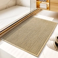 Thick beige chenille bath mat with woven texture on bathroom marble floor - 40*60cm / Khaki