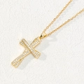 Fashion gold plated cross pendant necklace with sparkling cubic zirconia on white background - Gold Pavé Square Round Diamond Cross (0100N)