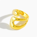 Minimalist S925 sterling silver drop open ring with fluid 18K gold wave design - Adjustable Open / Gold