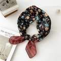 Floral and geometric patchwork silk scarf for hair, featuring elegant floral patterns - 55cm / Flower Geometric Frame Black