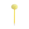 Detail of creative yellow gel pen with a large fluffy pompom on a white background - Yellow
