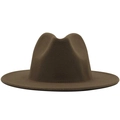 Close-up of a dark brown wide-brim wool fedora hat featuring a smooth felt texture - Kids Size (54cm) / Dark Camel
