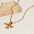 Golden rope chain necklace featuring a cross pendant inlaid with tiger eye stone - Brown R418-102 (Necklace)